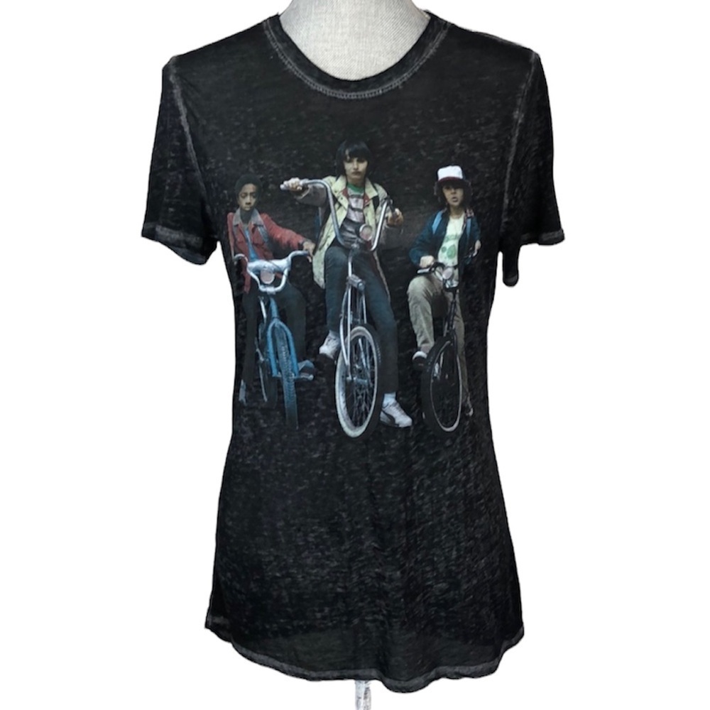 Stranger Things Black Short Sleeve Burnout Graphic Tee Size Medium